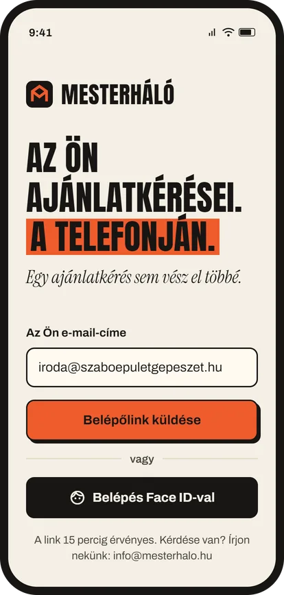 Belépés az appba e-mailben kapott linkkel vagy Face ID-val